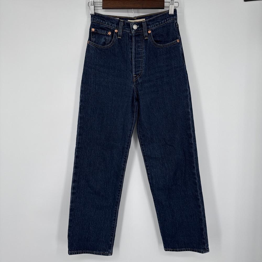 NEW Levi's Premium Ribcage Straight Ankle High Rise Big E Dark Wash Jeans Sz 24